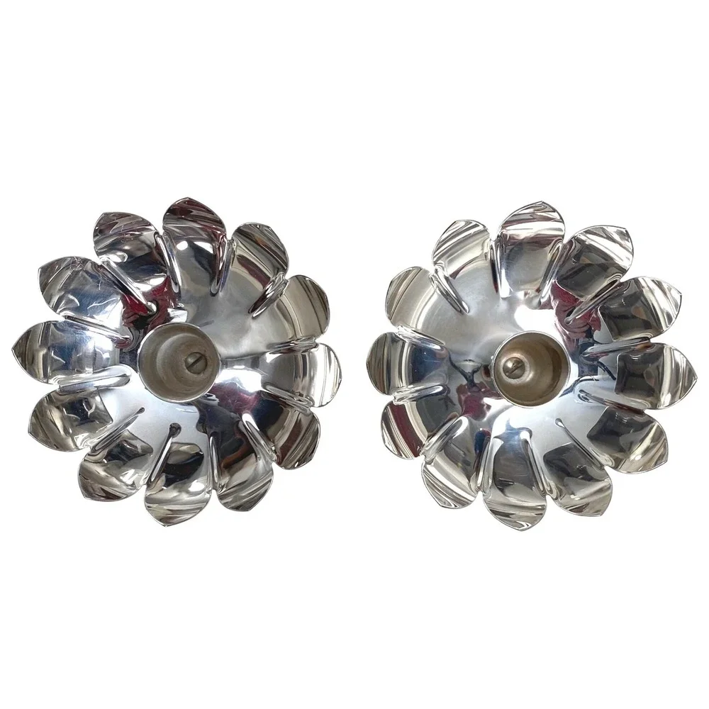 VTG MCM REED & BARTON Water Lily Lotus Flower Silverplate Candle Holder Set of 2
